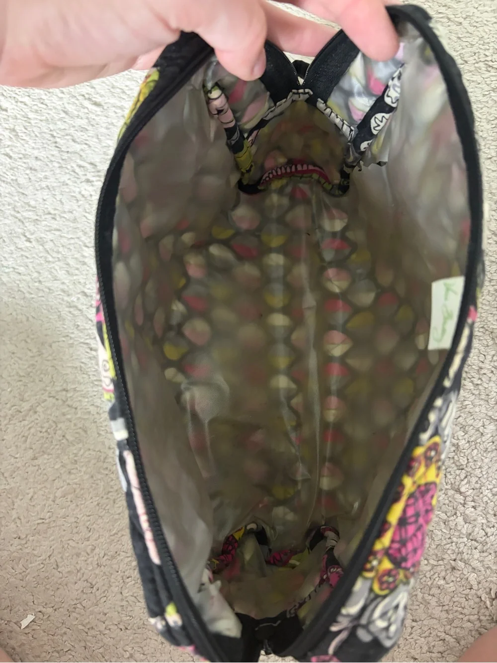 Vera Bradley Black Floral Large Cosmetic Bag Zip Pouch